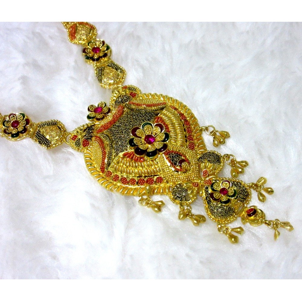 Gold 22k hm916 designer culcutti colorful necklace set