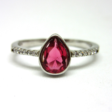 Silver 925 pear shape dark pink stone ring sr925-1... by 