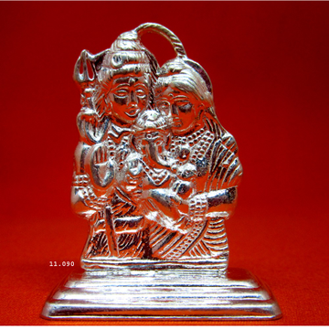 silver shree Shiva-Parvati Ganesha Murti (Statue)... by 