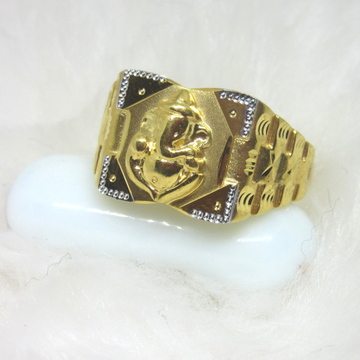 Gold carving rectangle ganesha ring by 