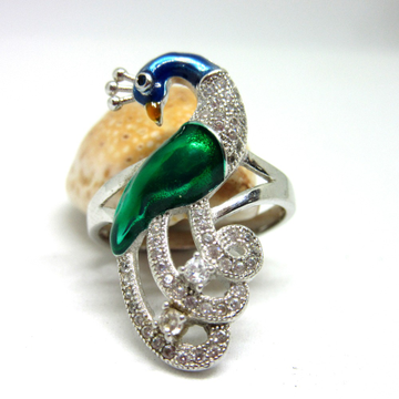 Silver 925 peacock color meena stone ring sr925-85 by 