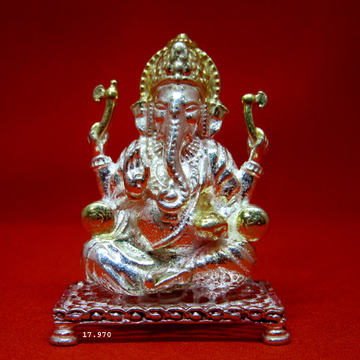 Silver Shree Ganesha Gold Lining Bajoth Murti (Sta... by 