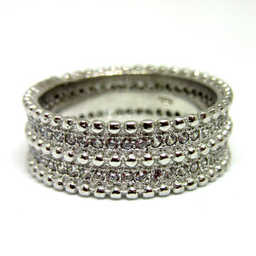 Modern Broad Band Silver 925 Diamond Ring by 