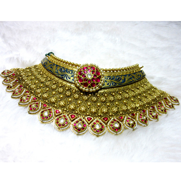 Gold jadtar chokar colorful antique necklace set by 