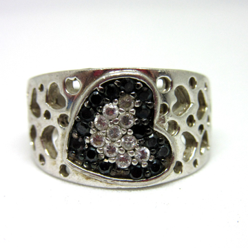 Silver 925 heart line black diamond band ring sr92... by 