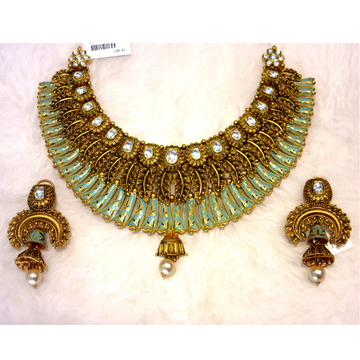 Gold 22k bikaneri meena design chokar necklace set by 