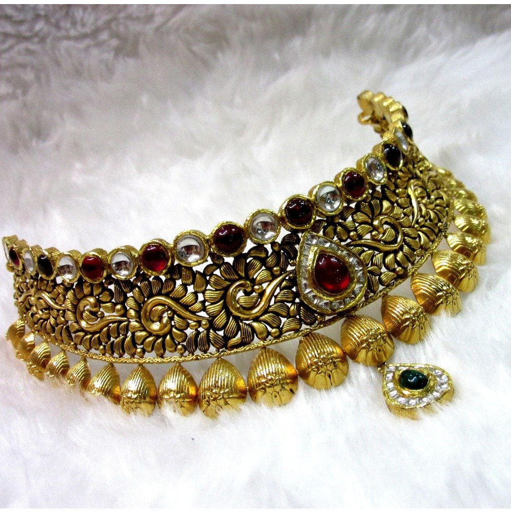 Gold antique designer modern jadtar choker set