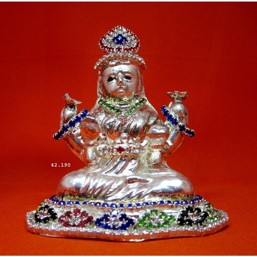 Silver Shree Lakshmi Maa Multi-Color Diamond Murti (Statue)