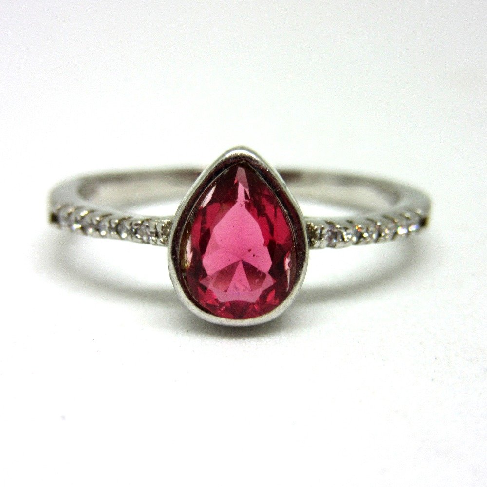 Silver 925 pear shape dark pink stone ring sr925-147