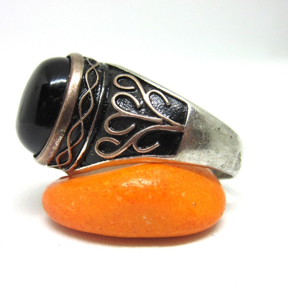 Silver 925 black stone oxidised ring for gents sr925-196