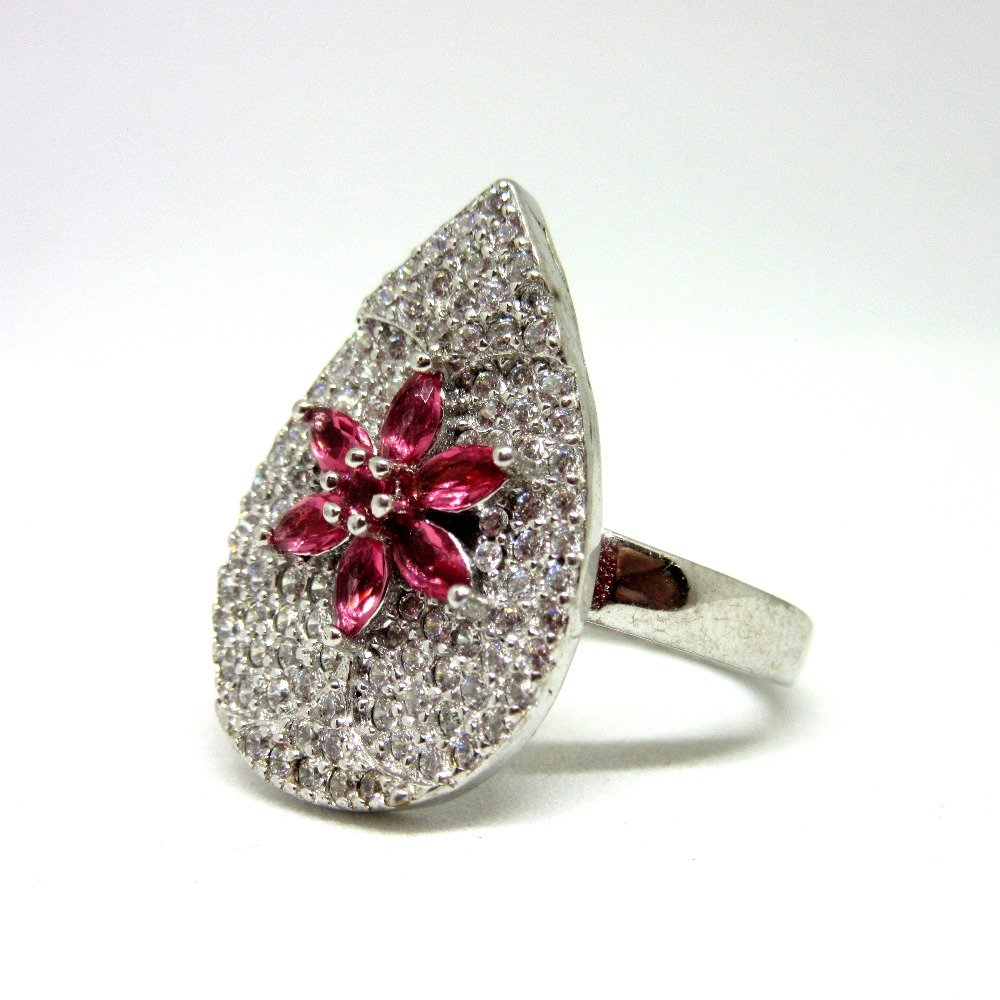 925 silver pink diamond oval shape sr925-229
