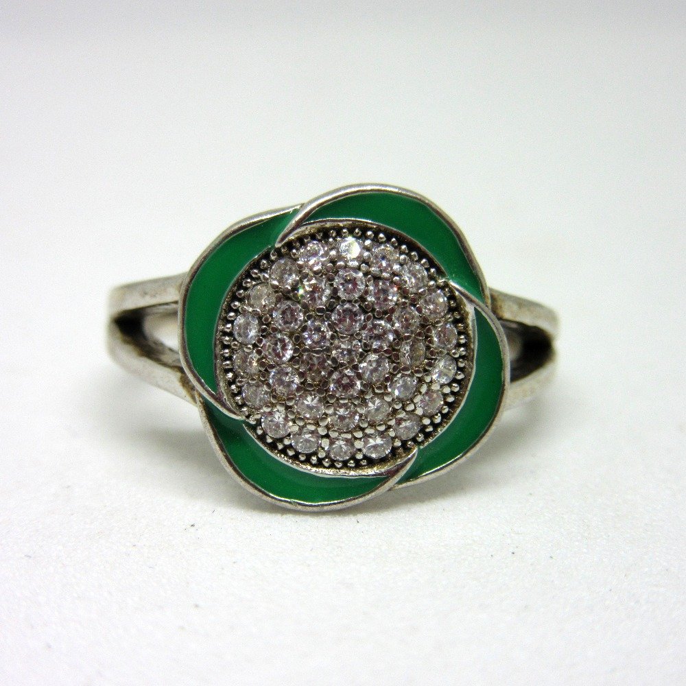 Silver 925 classic green meena ring sr925-84