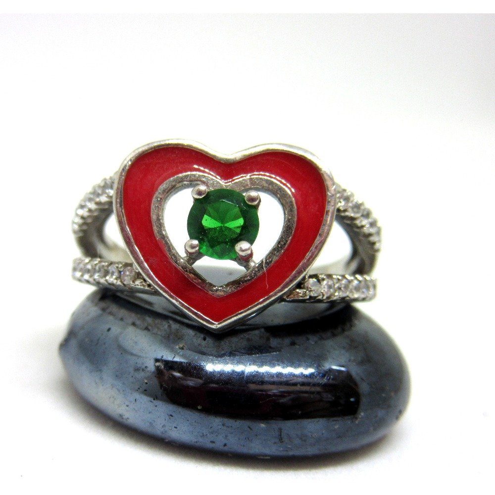Silver 925 heart shape green diamond ring sr925-164