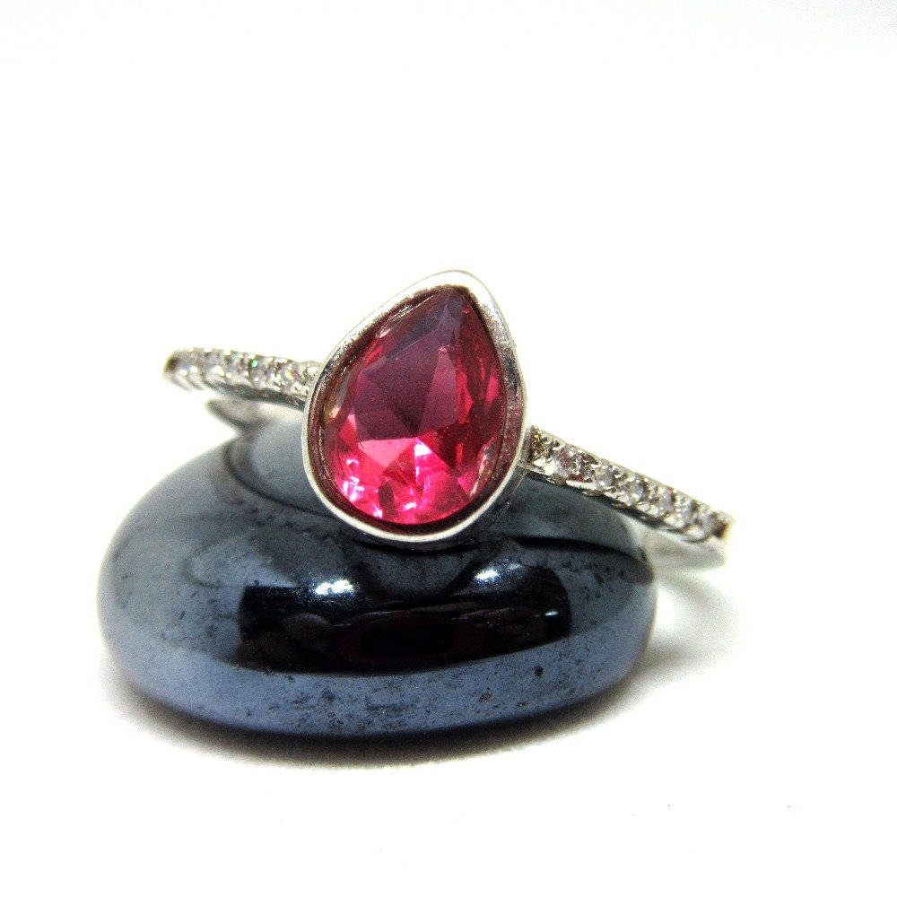 Silver 925 pear shape dark pink stone ring sr925-147