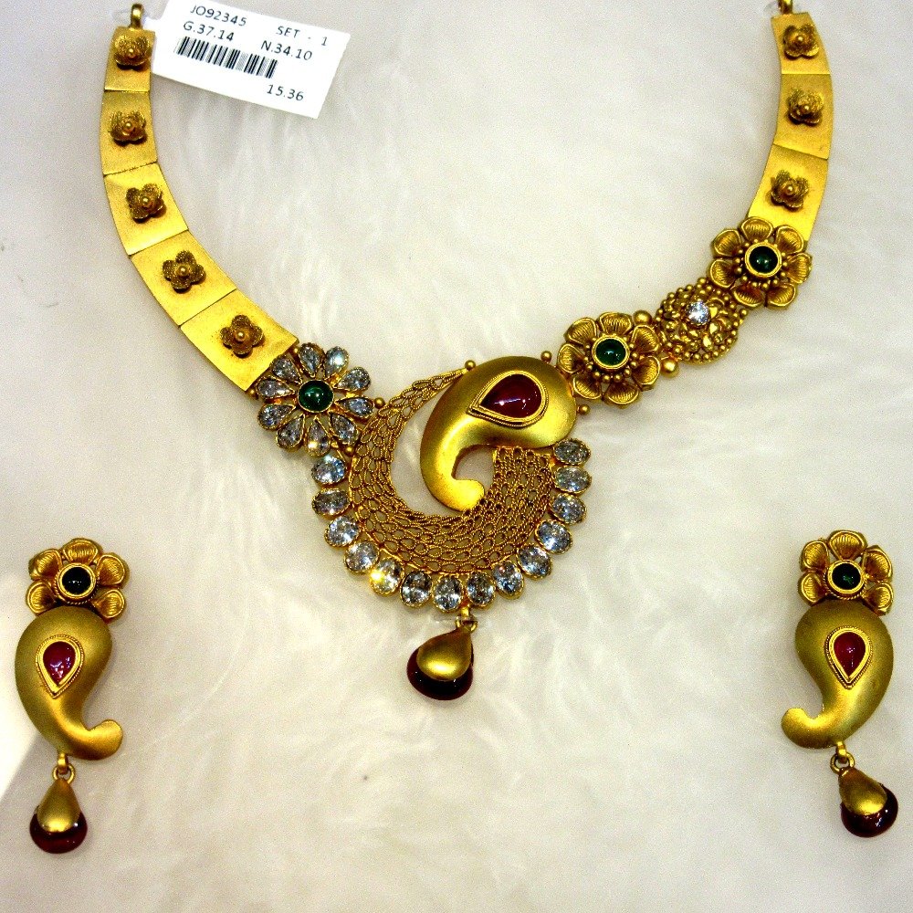 Gold hm916 asymmetrical designer jadtar necklace set