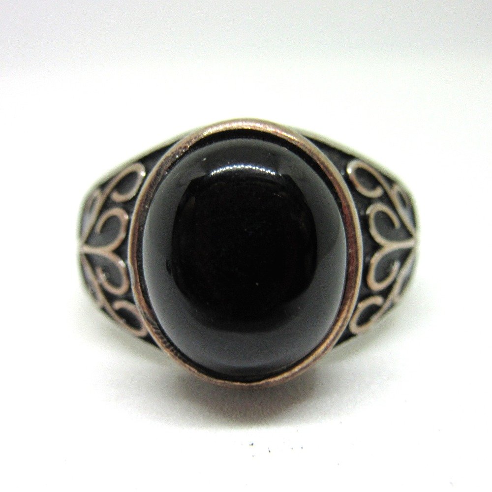 Silver 925 black stone oxidised ring for gents sr925-196