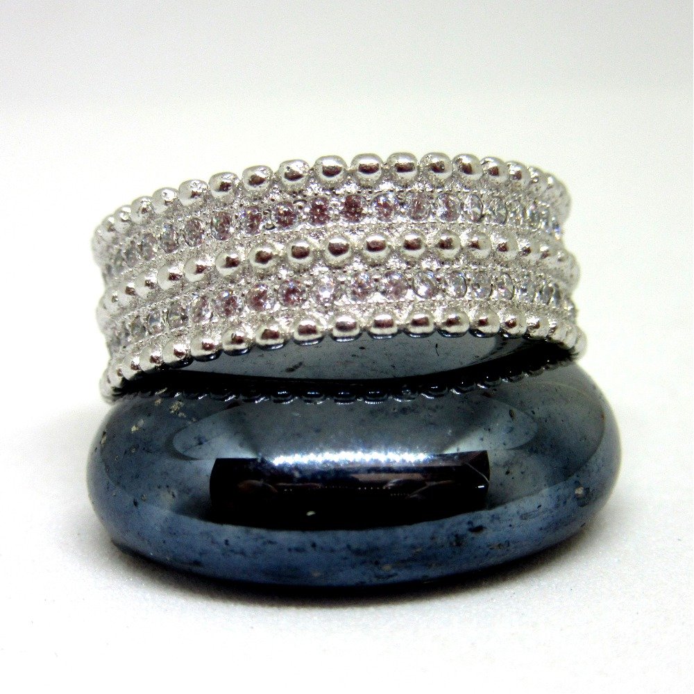 Modern Broad Band Silver 925 Diamond Ring