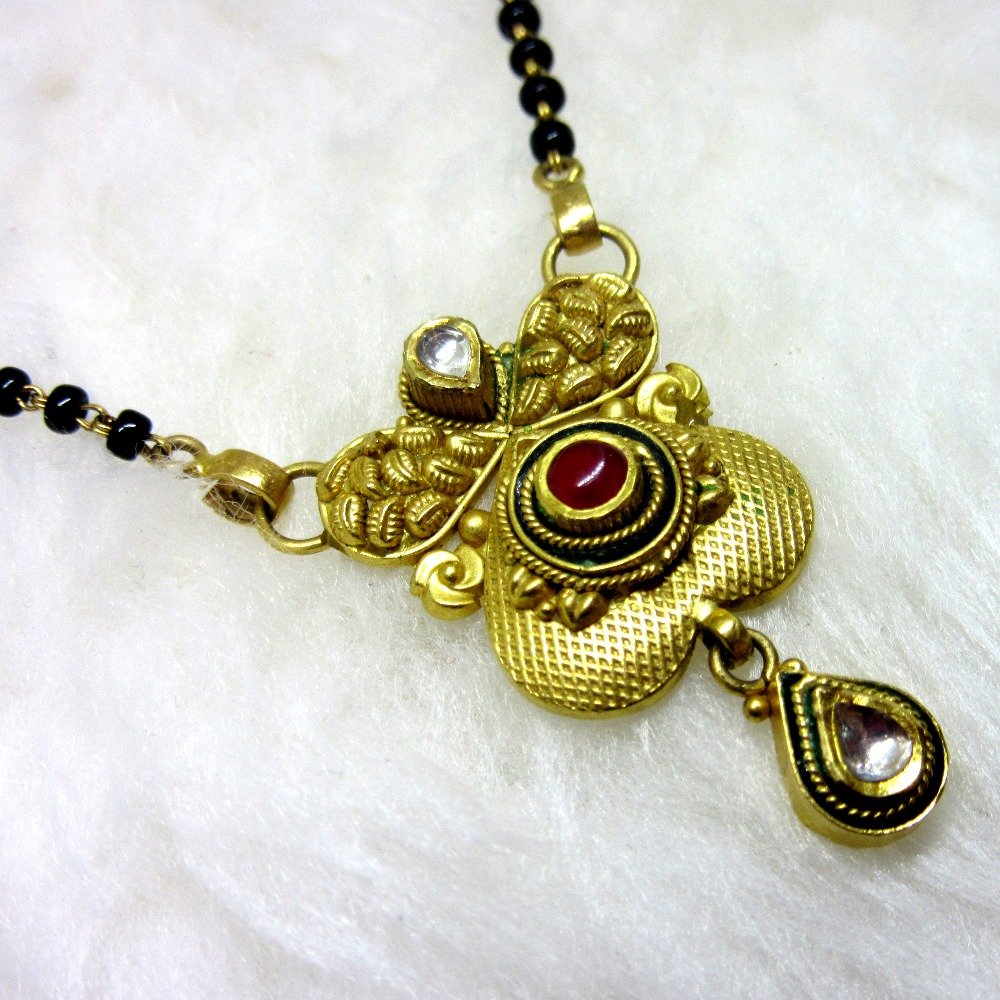 Gold semi jadtar oxidize mangalsutra