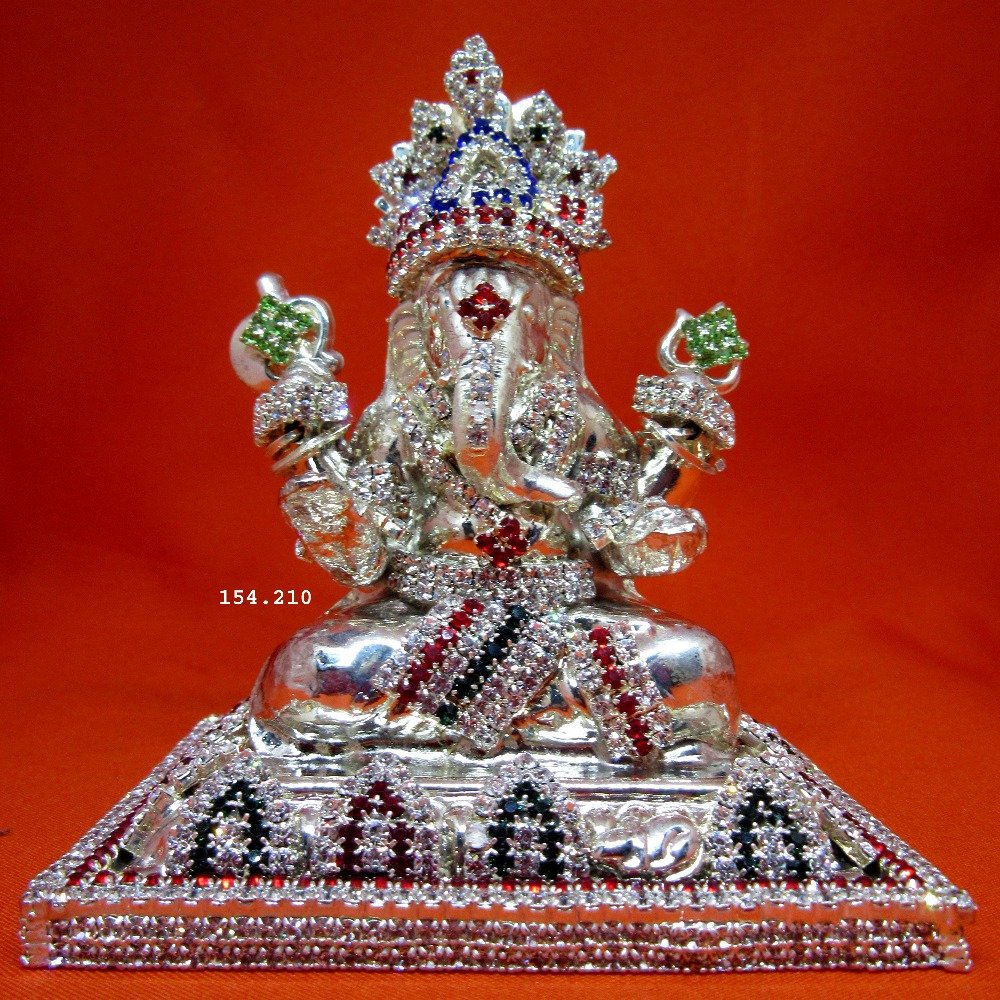 Silver Shree Ganesha Multi-Color Diamond Murti(statue)