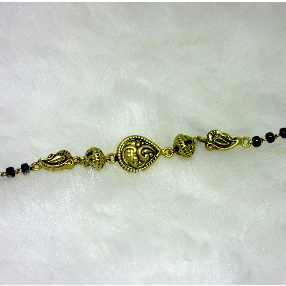 Gold Ms Black Moti Delicate Ledies Bracelet