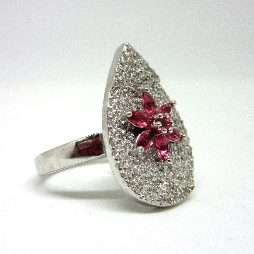 925 silver pink diamond oval shape sr925-229