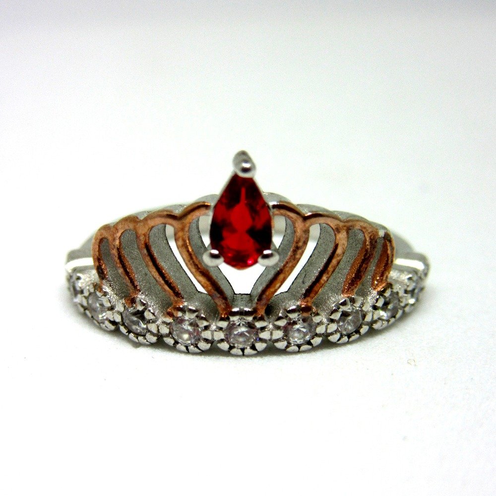 Silver 925 crown ring rose gold polis red stone sr925-135