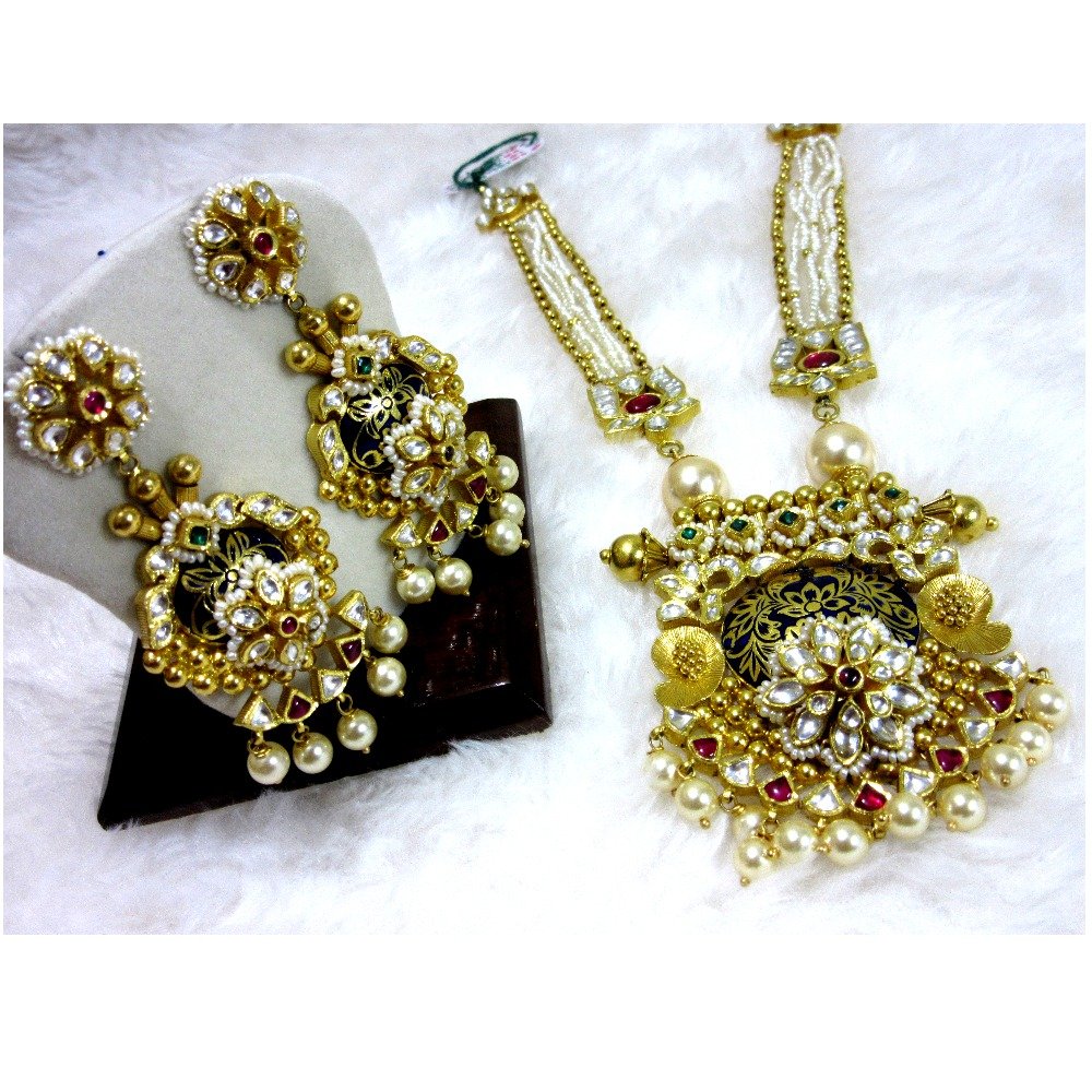 Long classic small moti-meena set