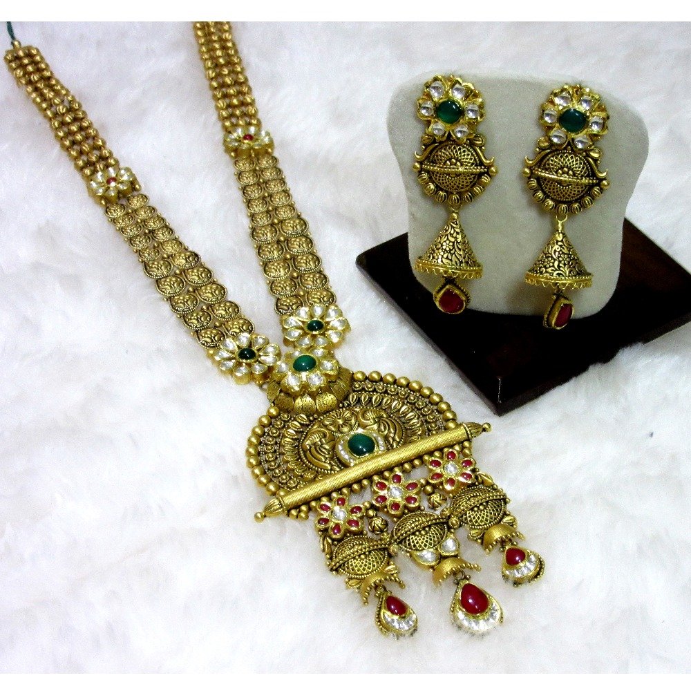 Gold long oxidized jadtar set