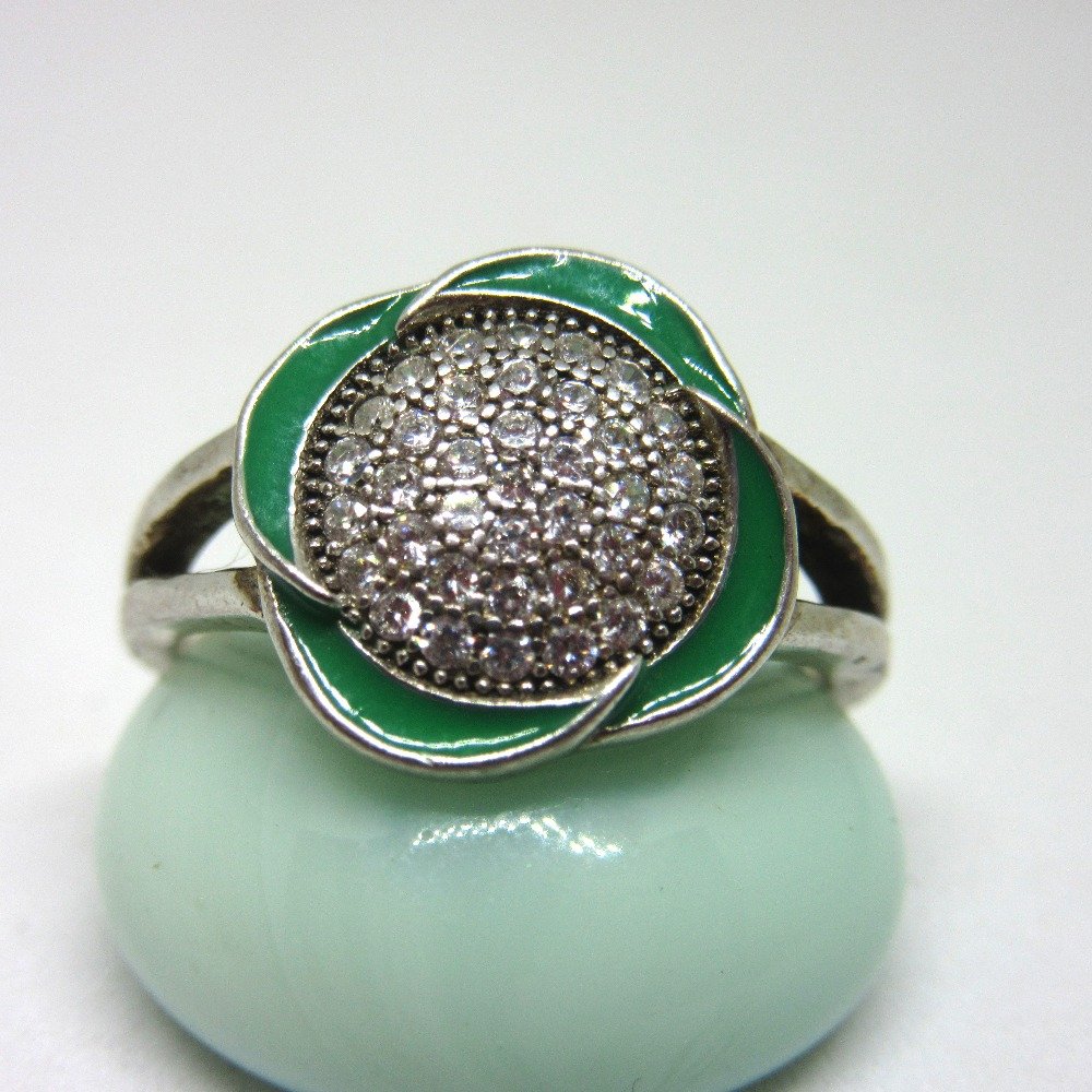 Silver 925 classic green meena ring sr925-84