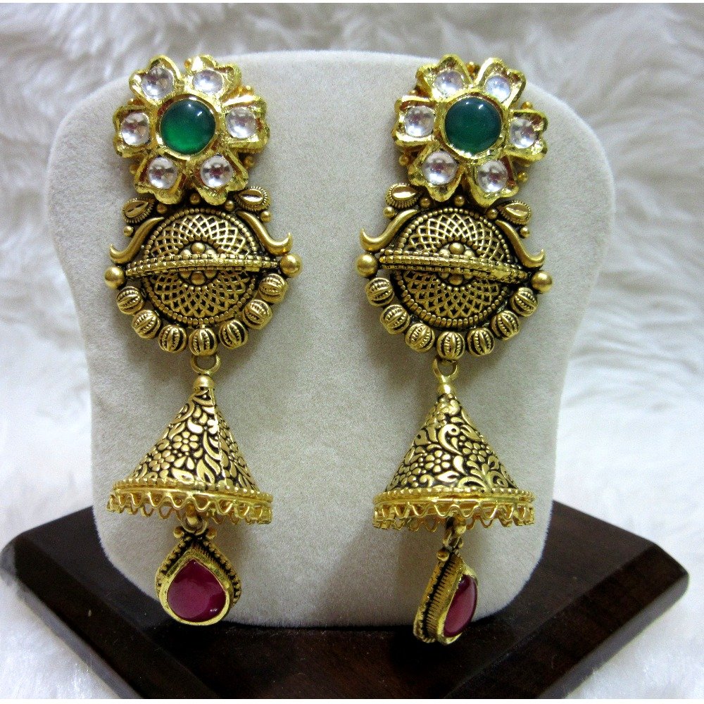 Gold long oxidized jadtar set