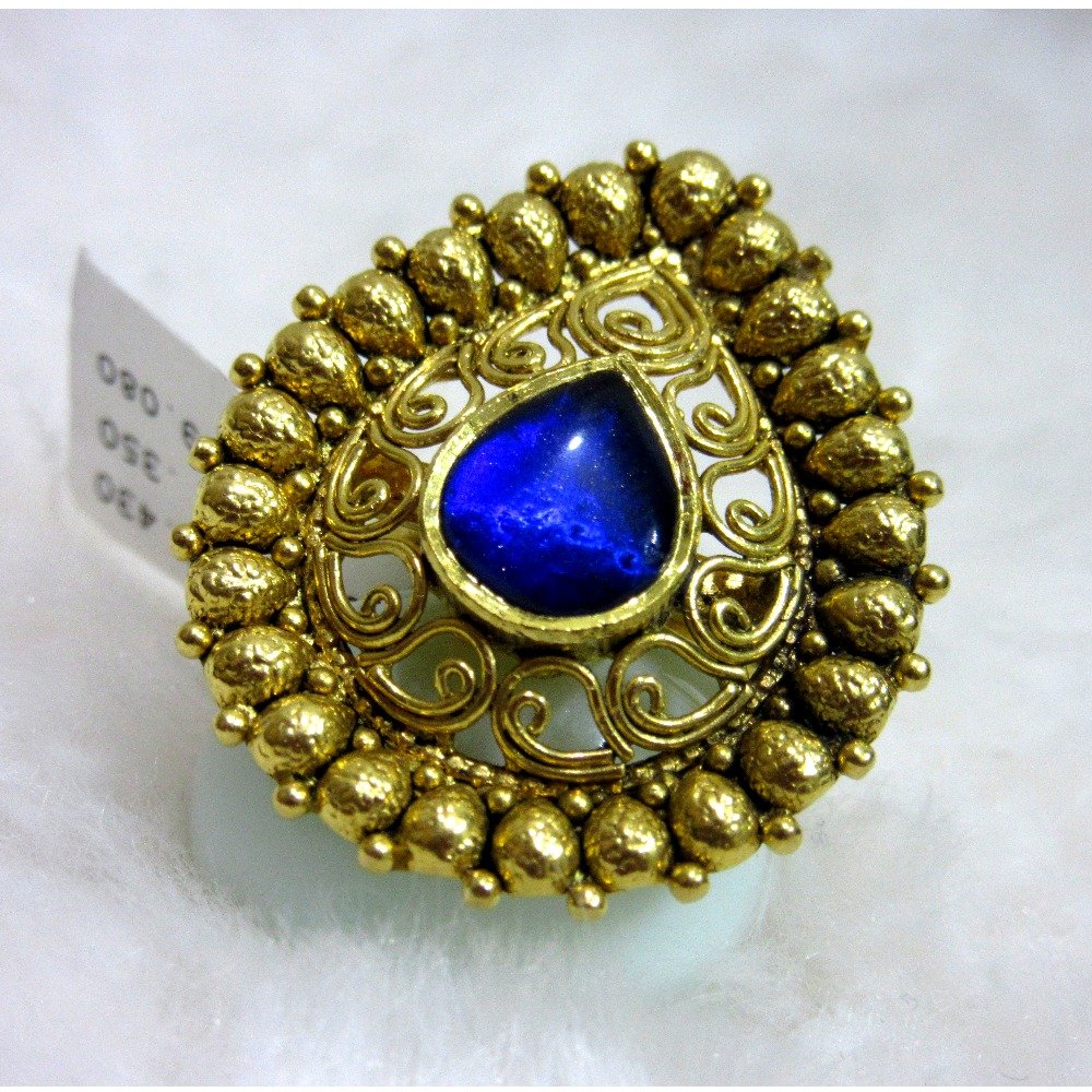 Gold rajwadi bridal blue diamond jadtar ring