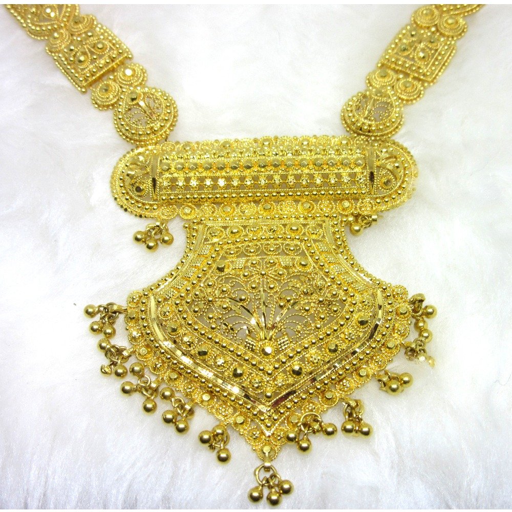 Yellow gold culcutti long necklace set
