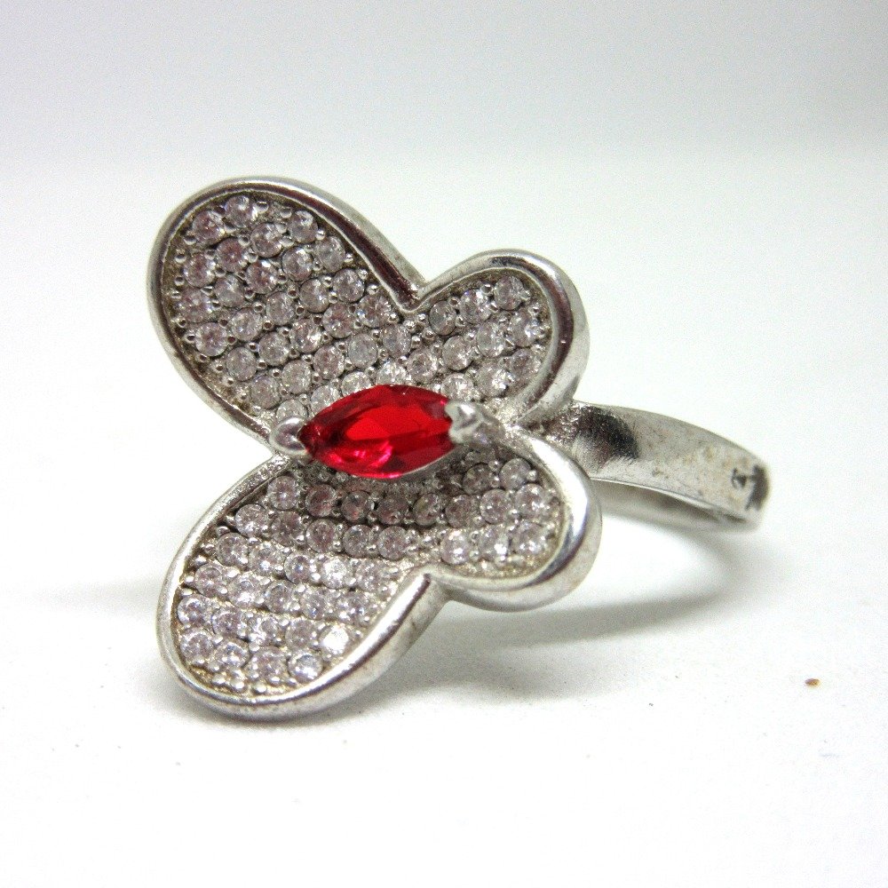 Silver 925 butterfly red diamond ring sr925-30