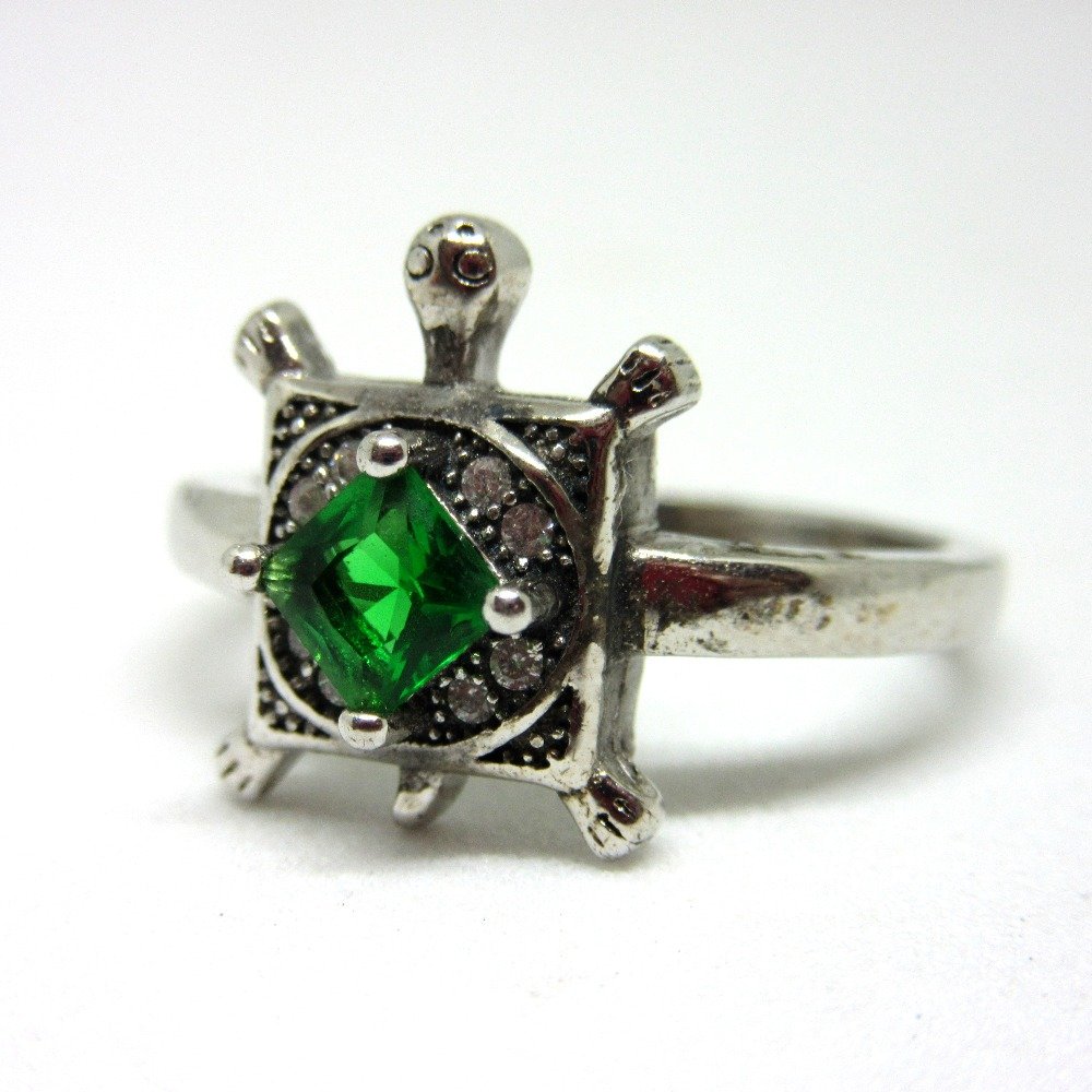 Silver 925 green stone tortoise ring sr925-52