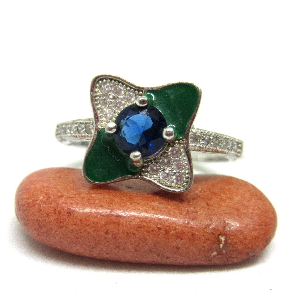 Silver 925 blue stone green meena ring sr925-75