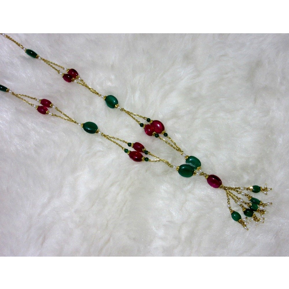 gold manimoti fancy unique red & green dokiya chain