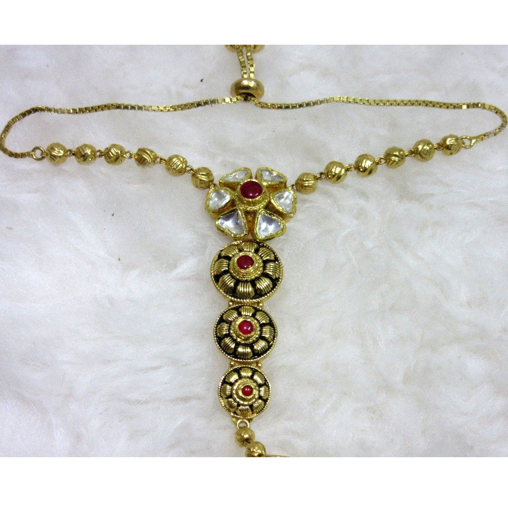 Gold antique jadtar symmetrical hathpanja