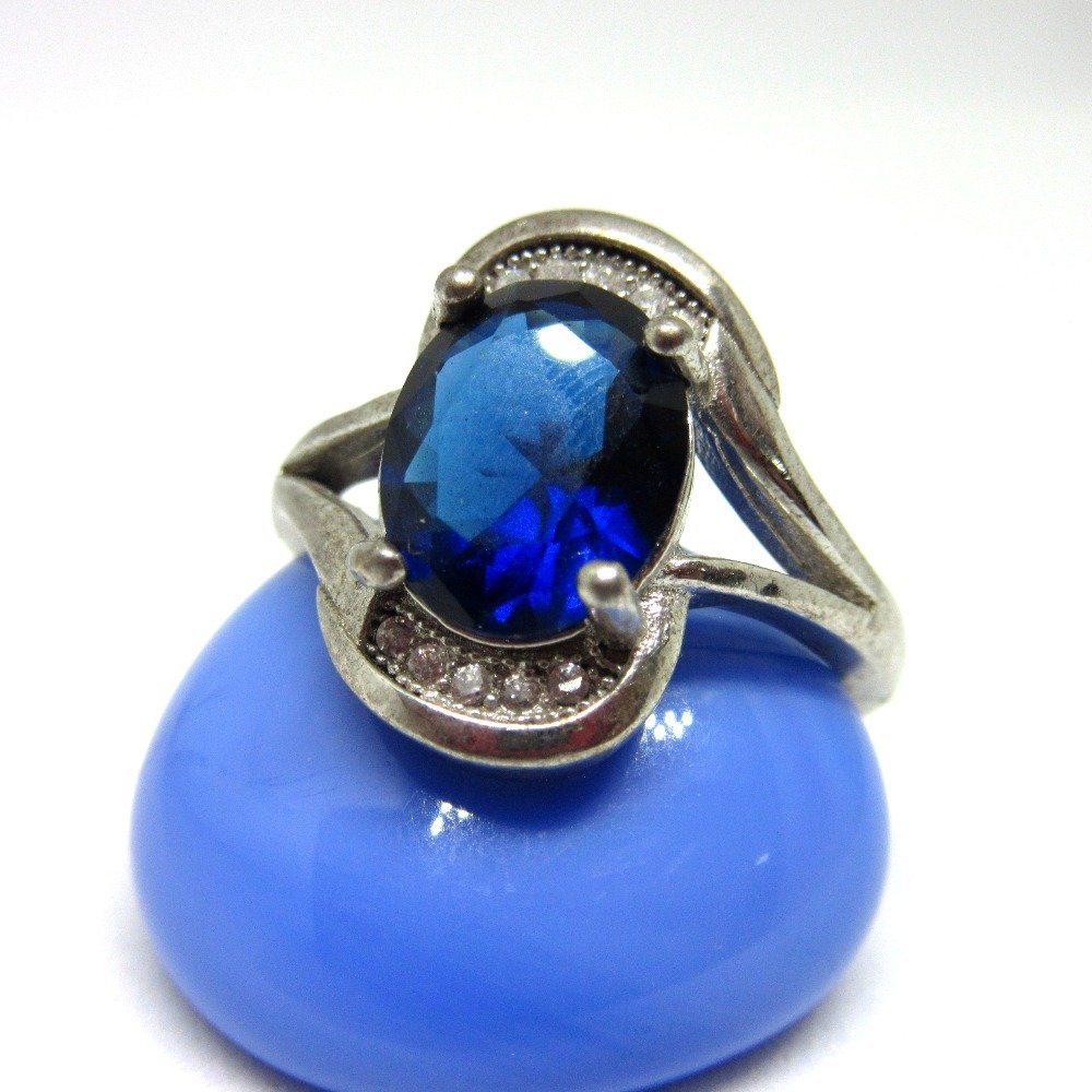 Silver 925 oval shape blue stone ring sr925-197