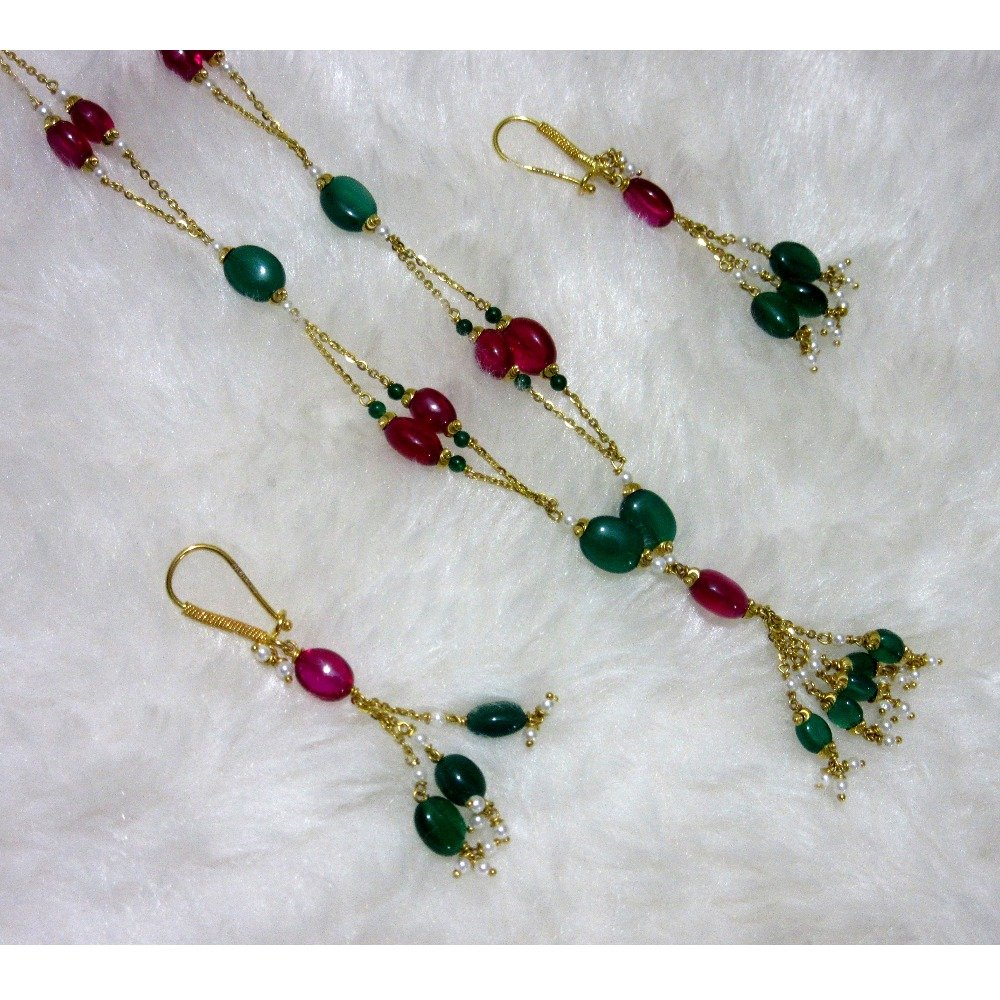 gold manimoti fancy unique red & green dokiya chain