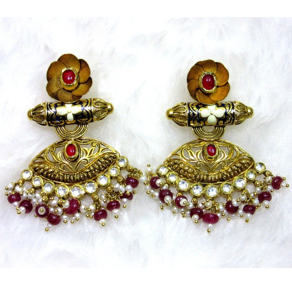 Gold fancy long jadtar-stone moti mala set