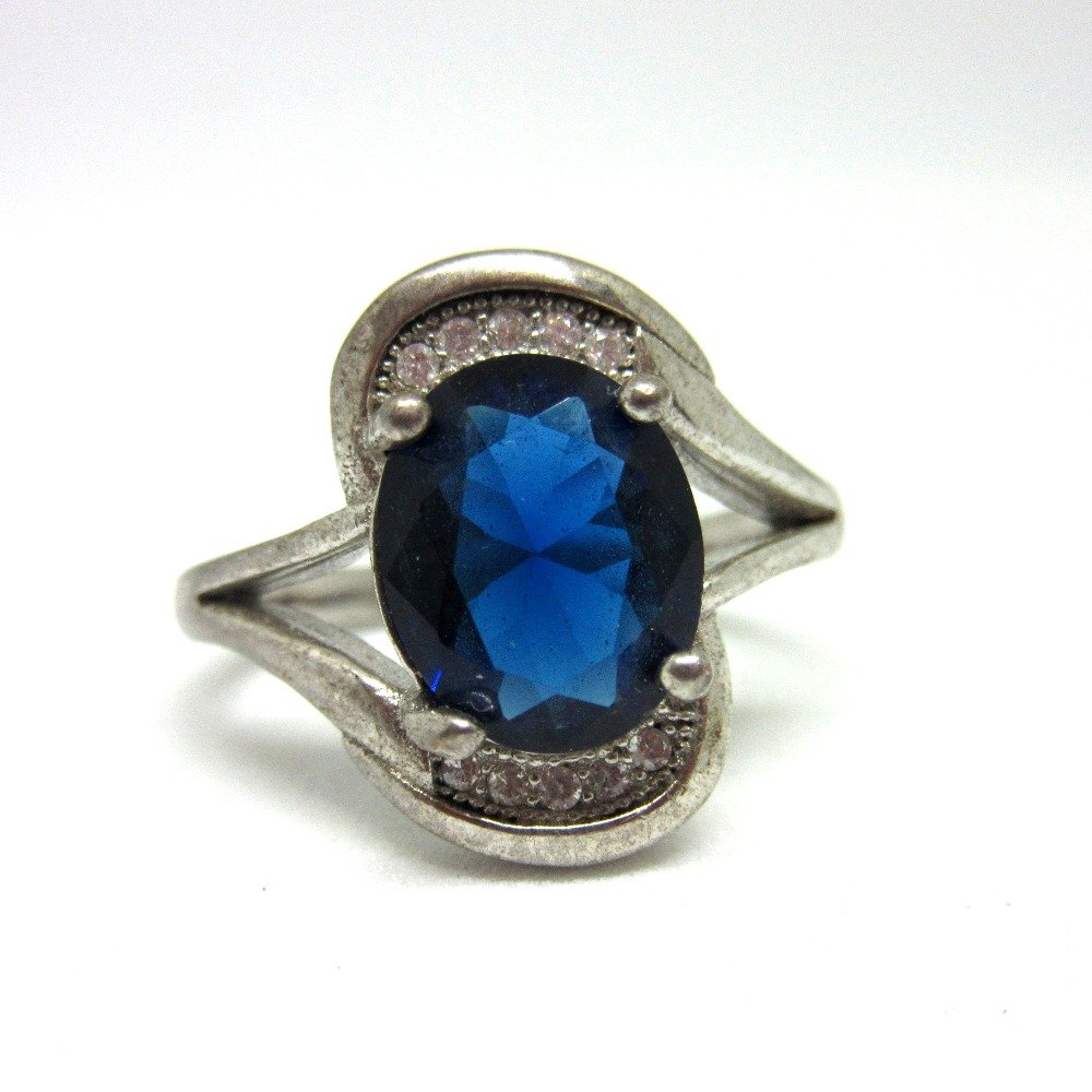 Silver 925 oval shape blue stone ring sr925-197