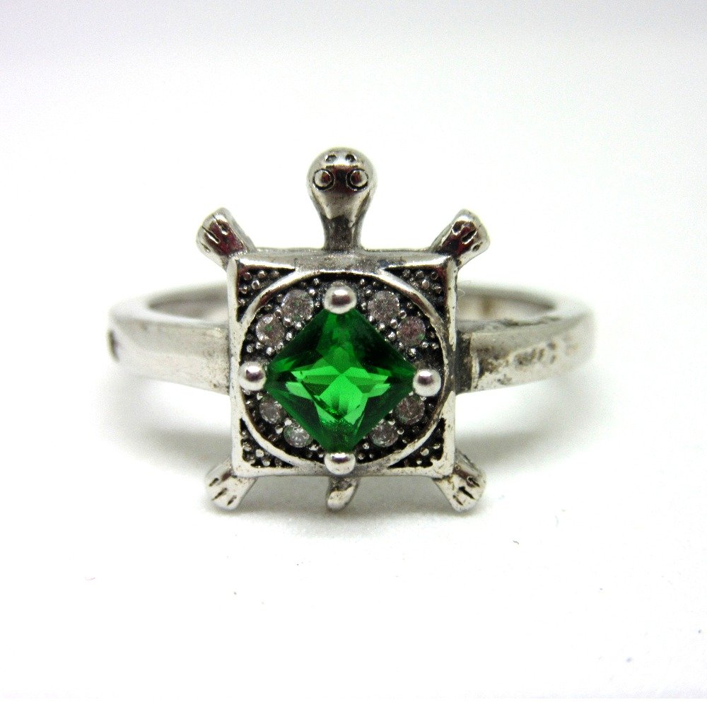 Silver 925 green stone tortoise ring sr925-52