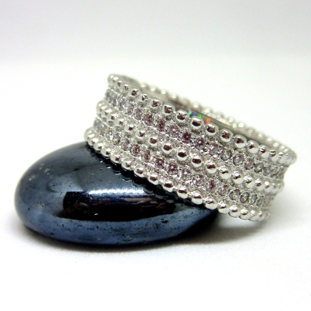 Modern Broad Band Silver 925 Diamond Ring
