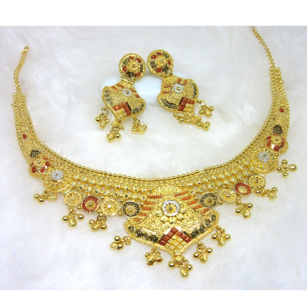 Colourful culcutti gold neckwear earring set