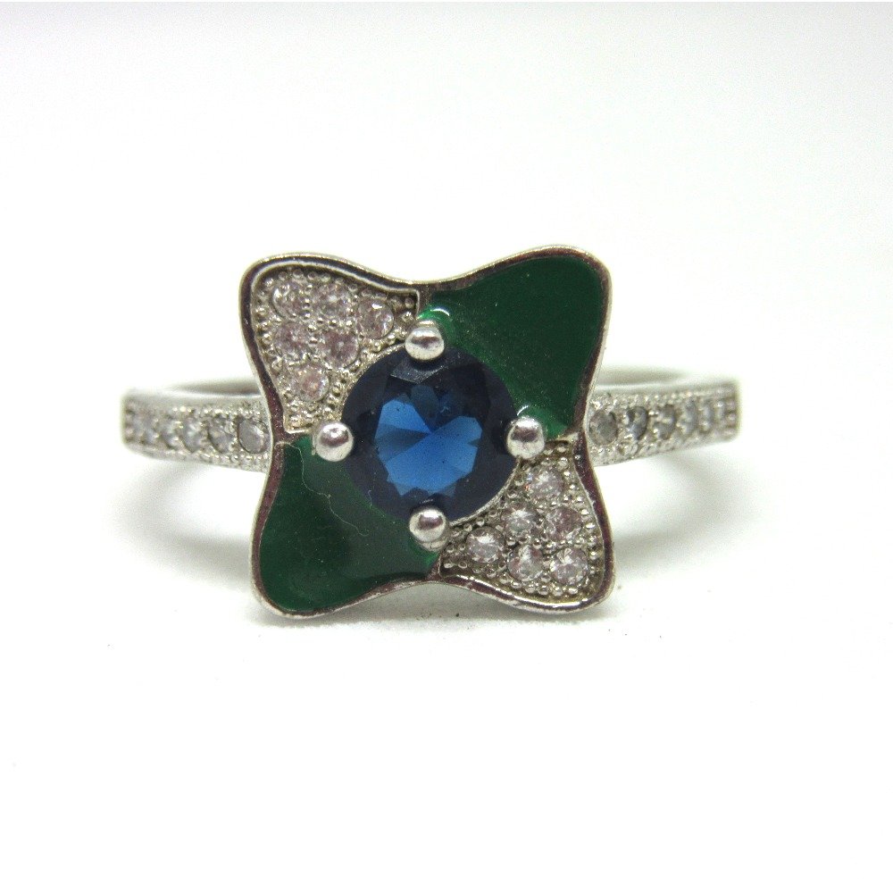 Silver 925 blue stone green meena ring sr925-75